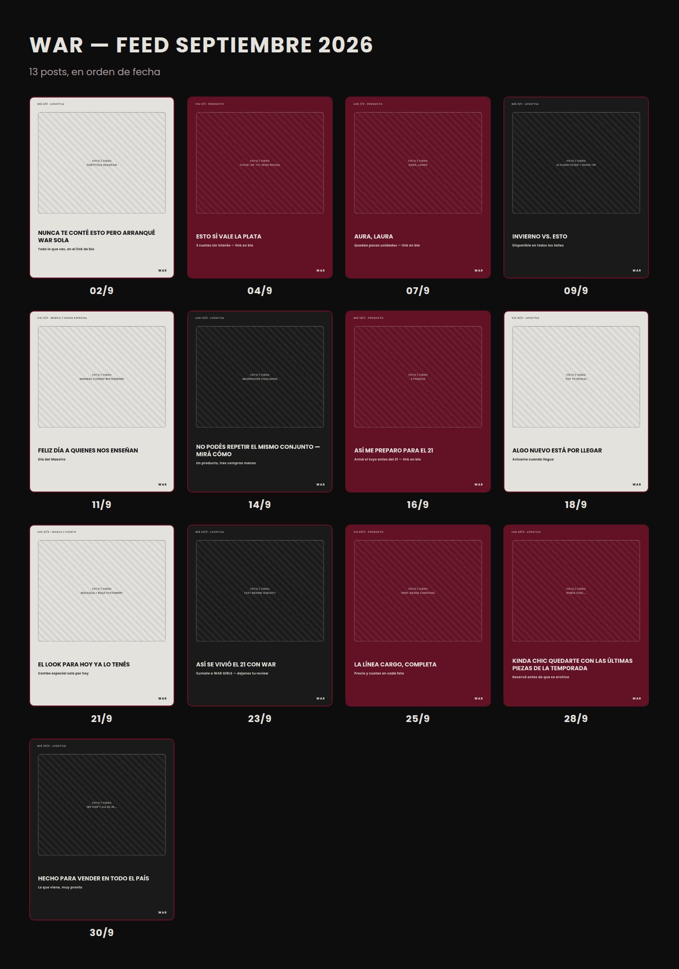 Planificación del feed de septiembre 2026 de WAR