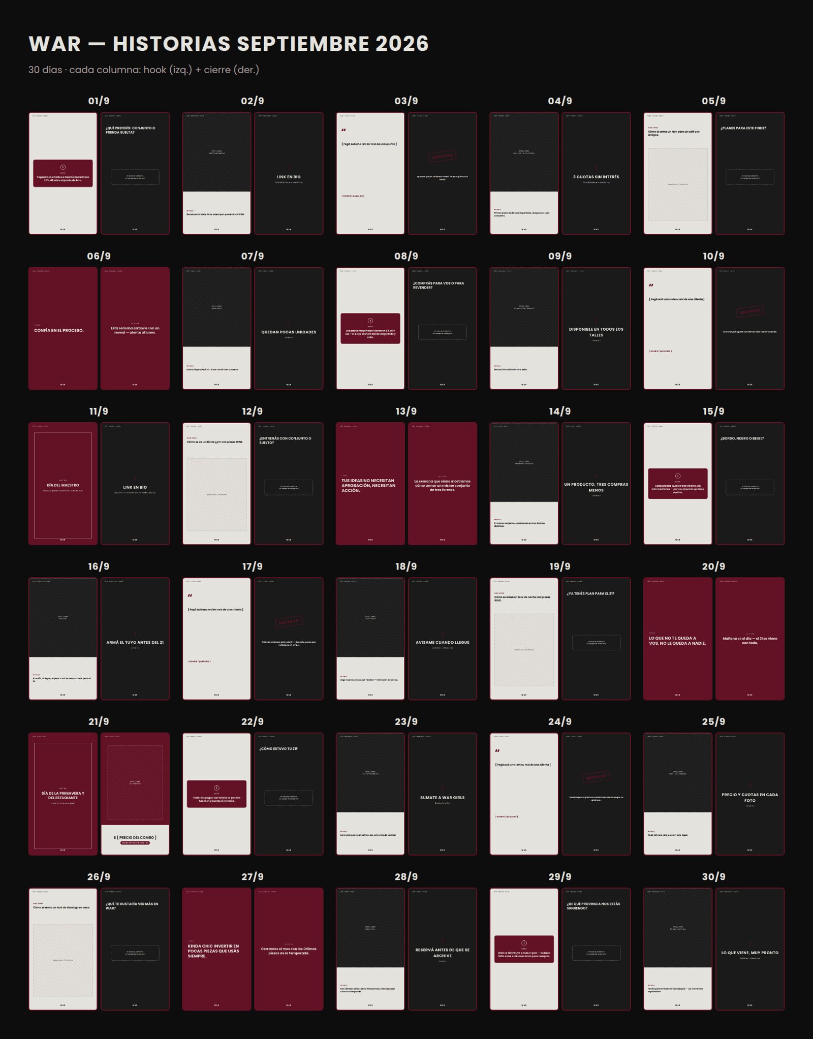 Planificación de historias de septiembre 2026 de WAR